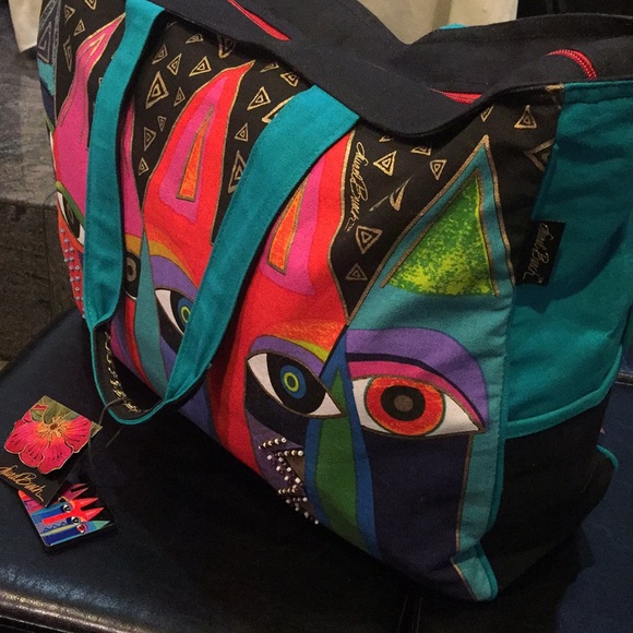 Laurel Burch Cat’s Eyes Large Canvas Tote.18284 - Picture 3 of 5